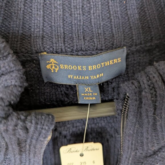 NWT Brooks Brothers Men's Merino Wool Blend Zip Up Cable Knit Sweater Navy XL - Picture 5 of 11